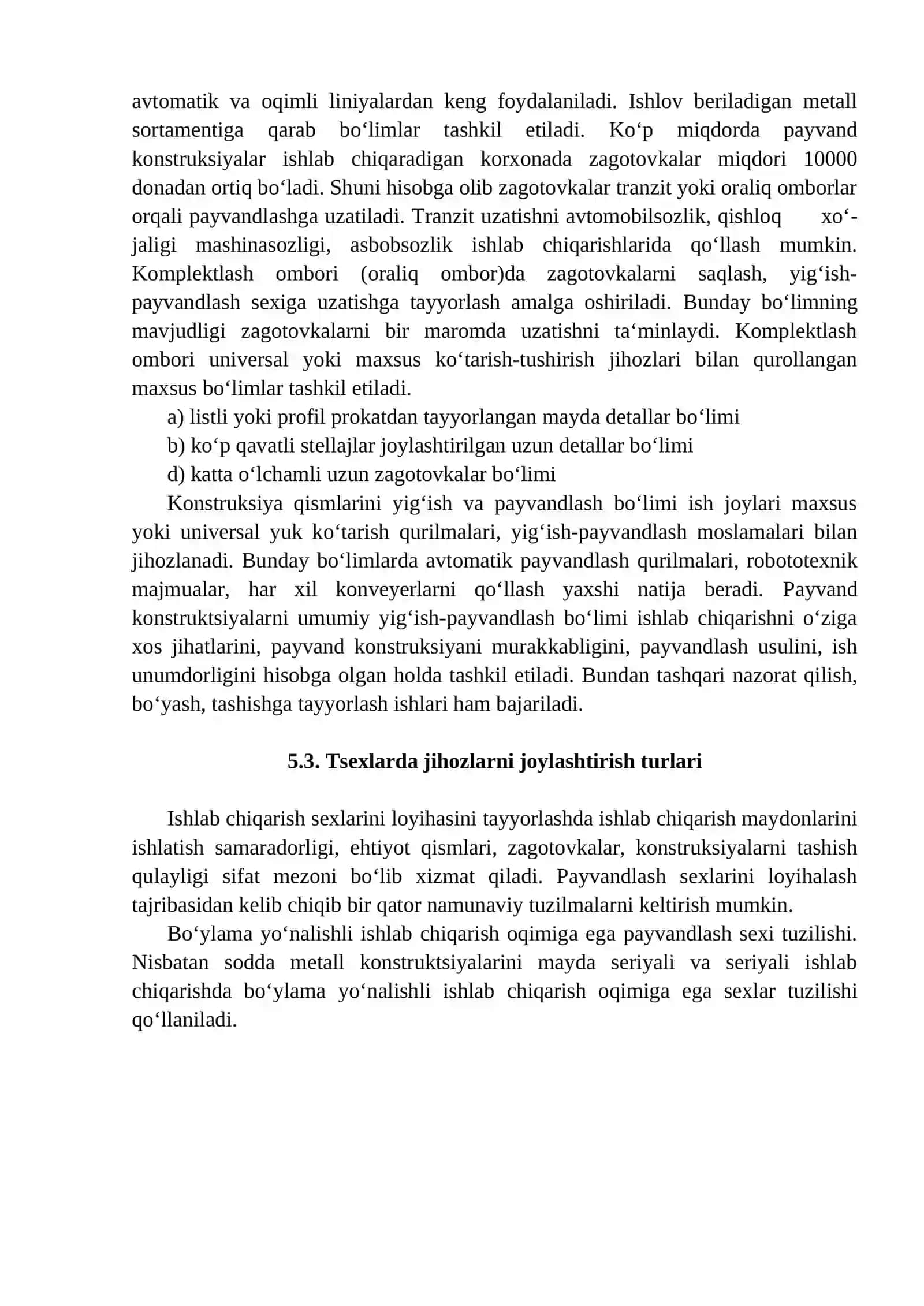 PAYVANDLASH ISHLAB CHIQARISHDA SEX VA BO‘LIMLARNI LOYIHALASH 2