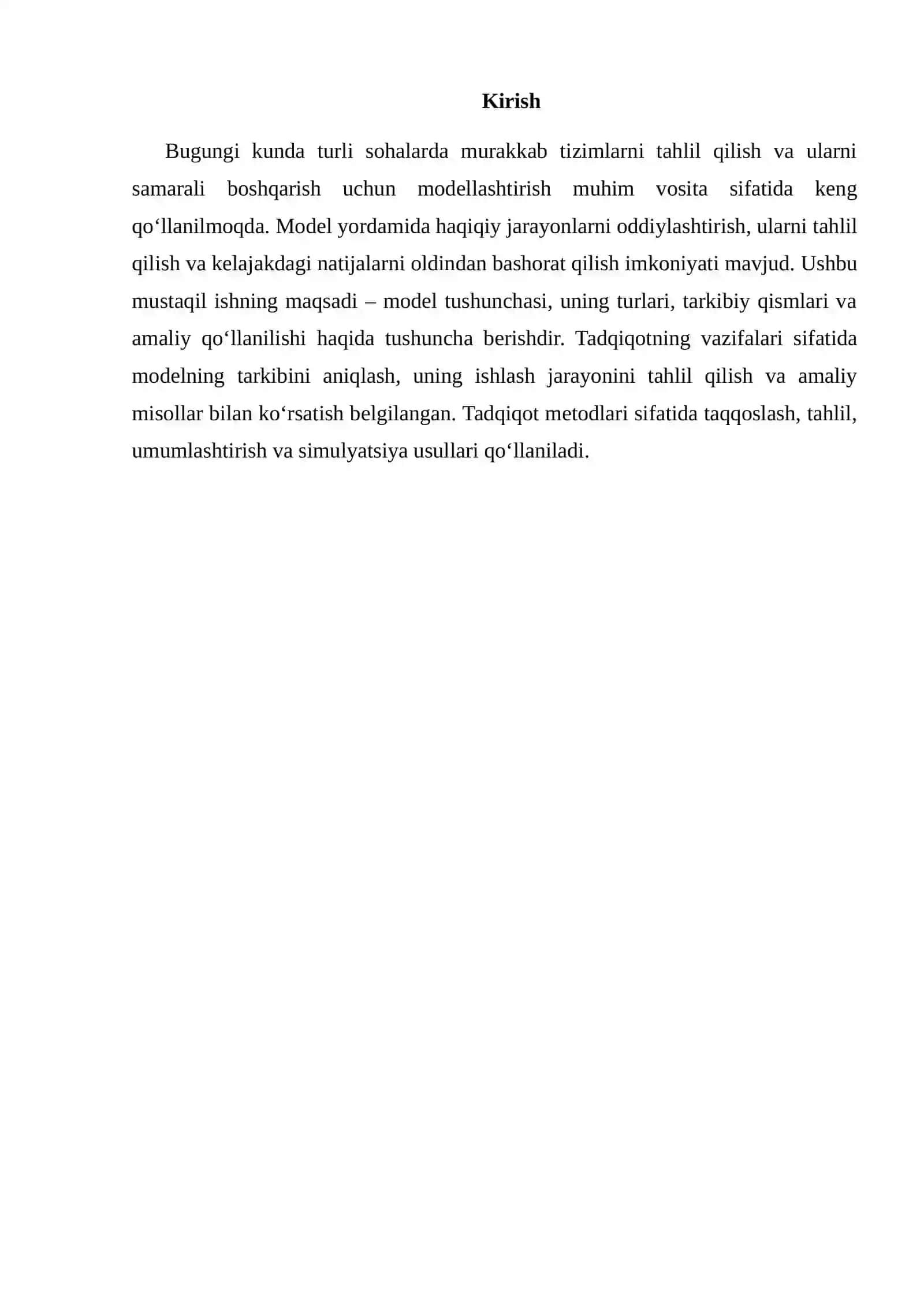 MODELNING KELTIRILGAN VAZIYATI VA TARKIBIY SHAKLI 2
