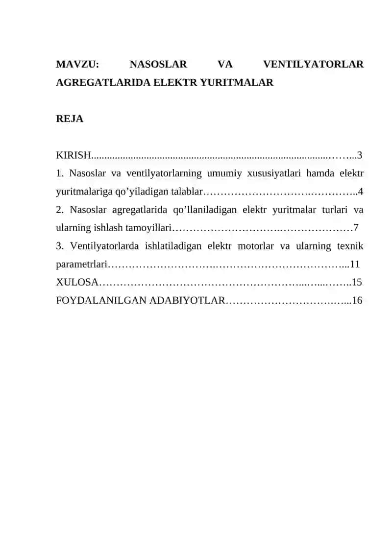 NASOSLAR VA VENTILYATORLAR AGREGATLARIDA ELEKTR YURITMALAR 2