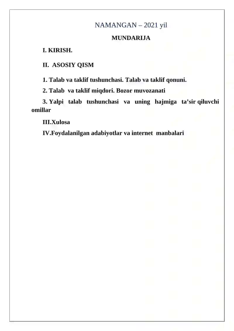 "MIKROIQTISODIYOT" FANIDAN "TALAB VA TALAB CHIZIG'I VA UNGA TA’SIR QILUVCHI OMILLAR" 2