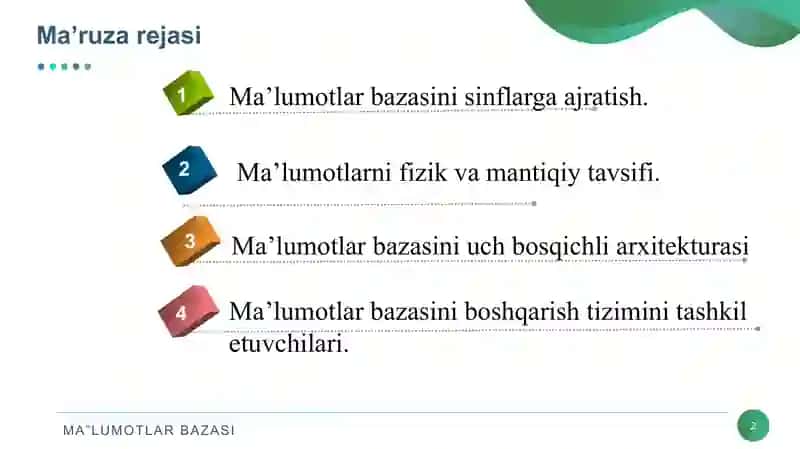 MA’LUMOT BAZASINING ARXITЕKTURASI.  UCH BOSQICHLI ARXITЕKTURA 2