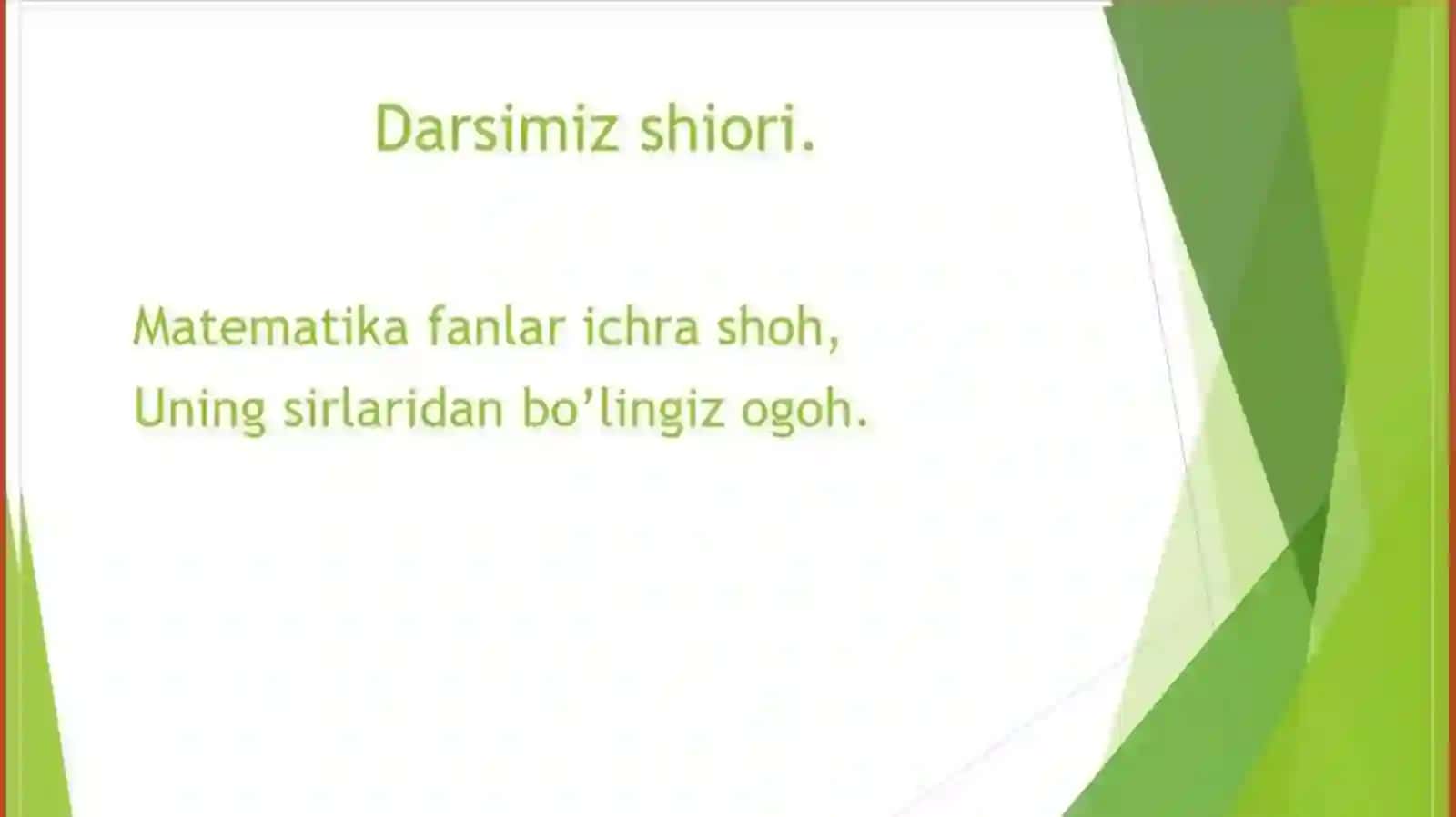 Taqsimot qonuni. Masalalar va misollar yechish. Yuzani topish. Dam olish daqiqa. Qiziqarli topshiriqlar. Uyga vazifa 2