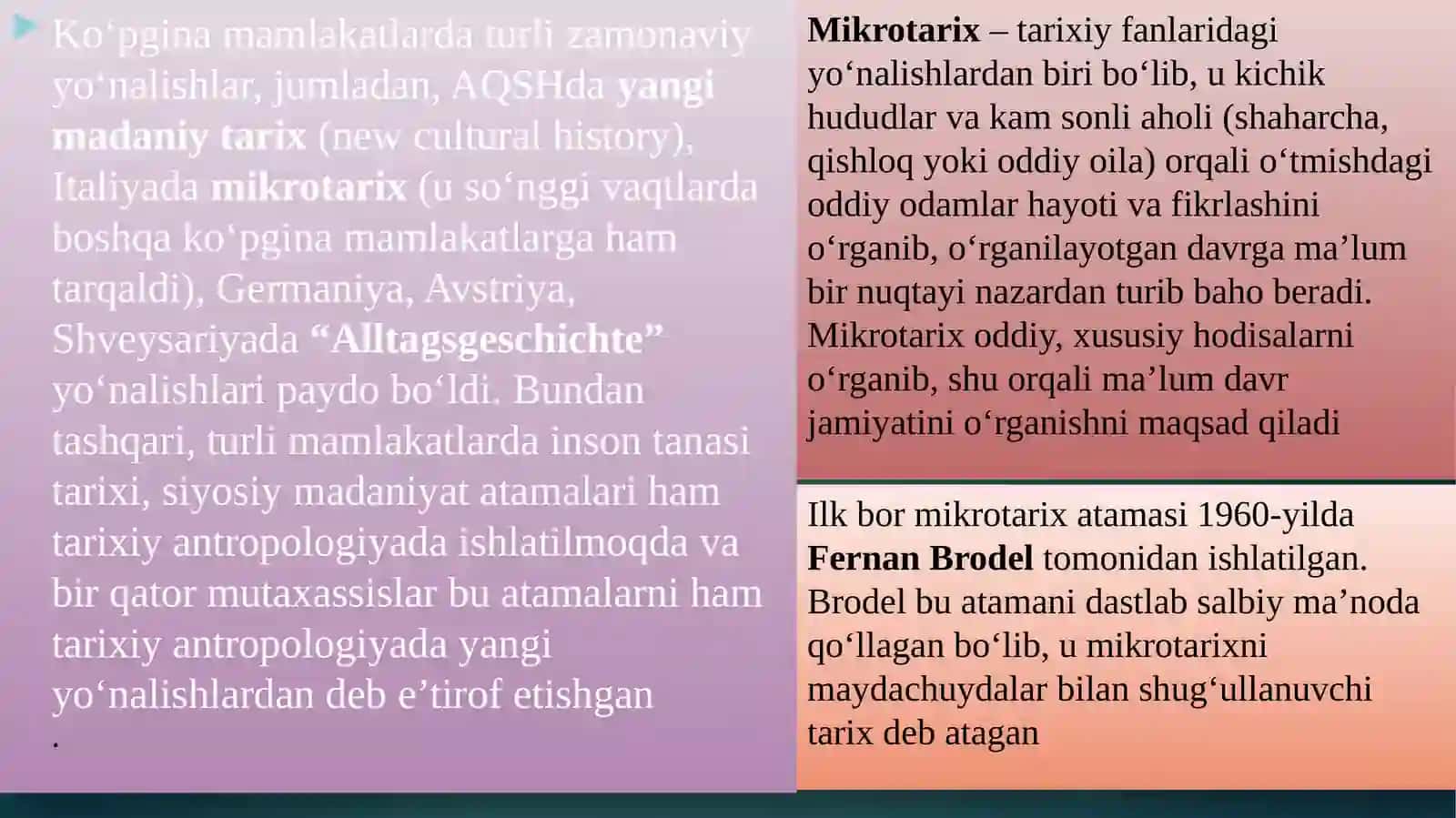 TARIXIY ANTROPOLOGIYA MIKRO TARIX YO’NALISHI VA ANNALLAR MAKTABI 2