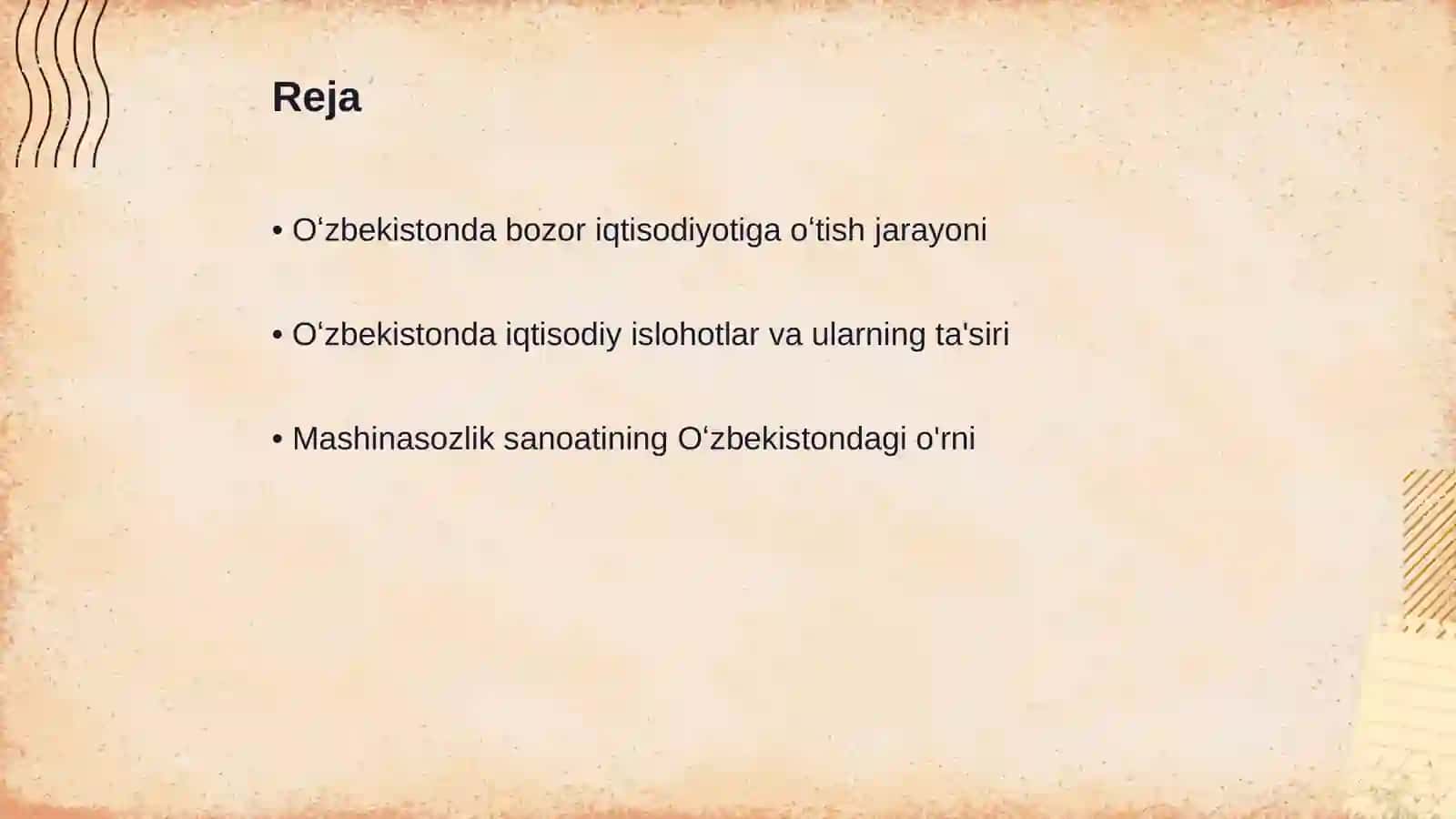 Oʻzbekistonda bozor iqtisodiyotiga oʻtish va mashinasozlik sanoati rivojlanishi 2