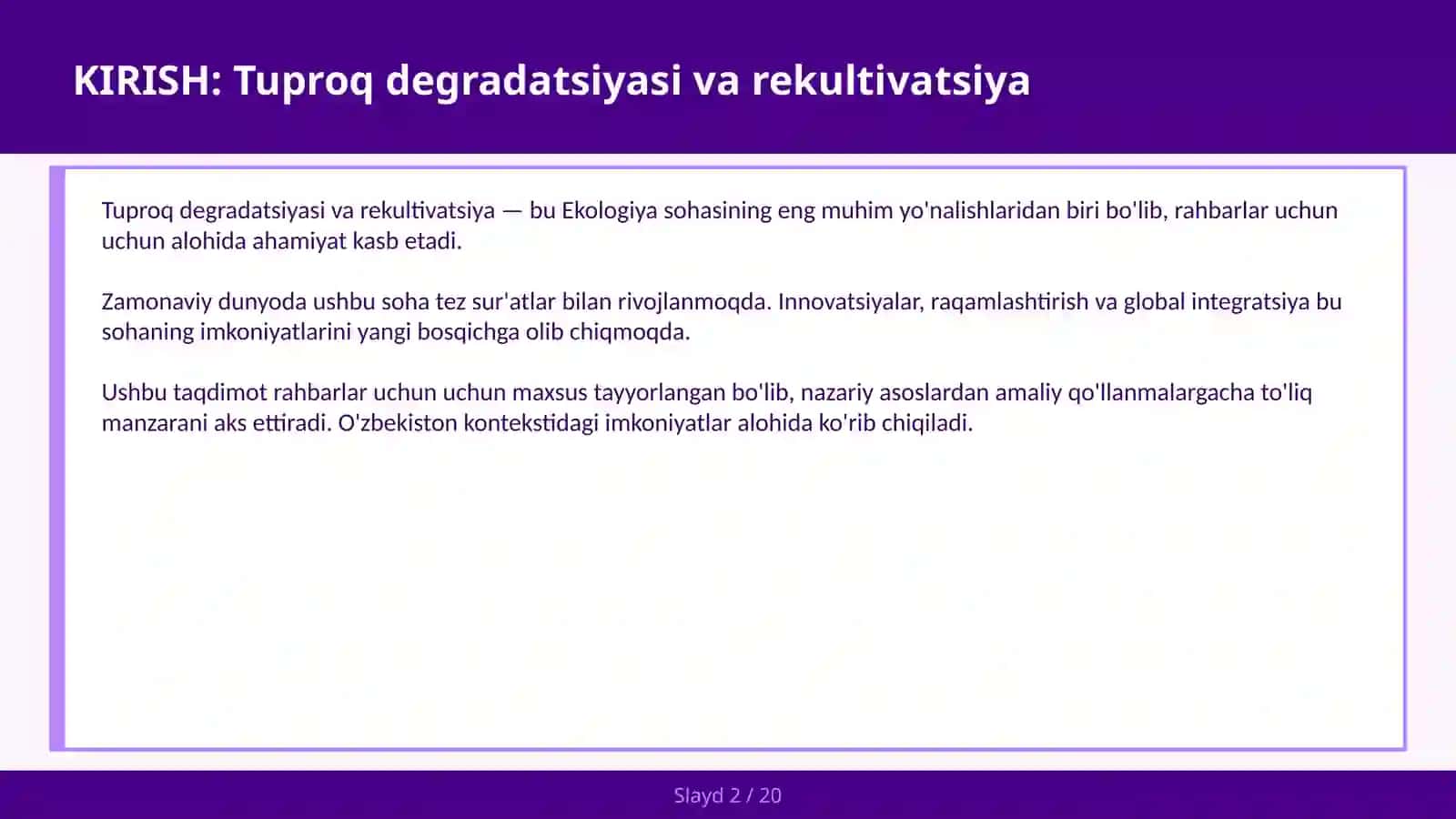 Tuproq degradatsiyasi va rekultivatsiya 2