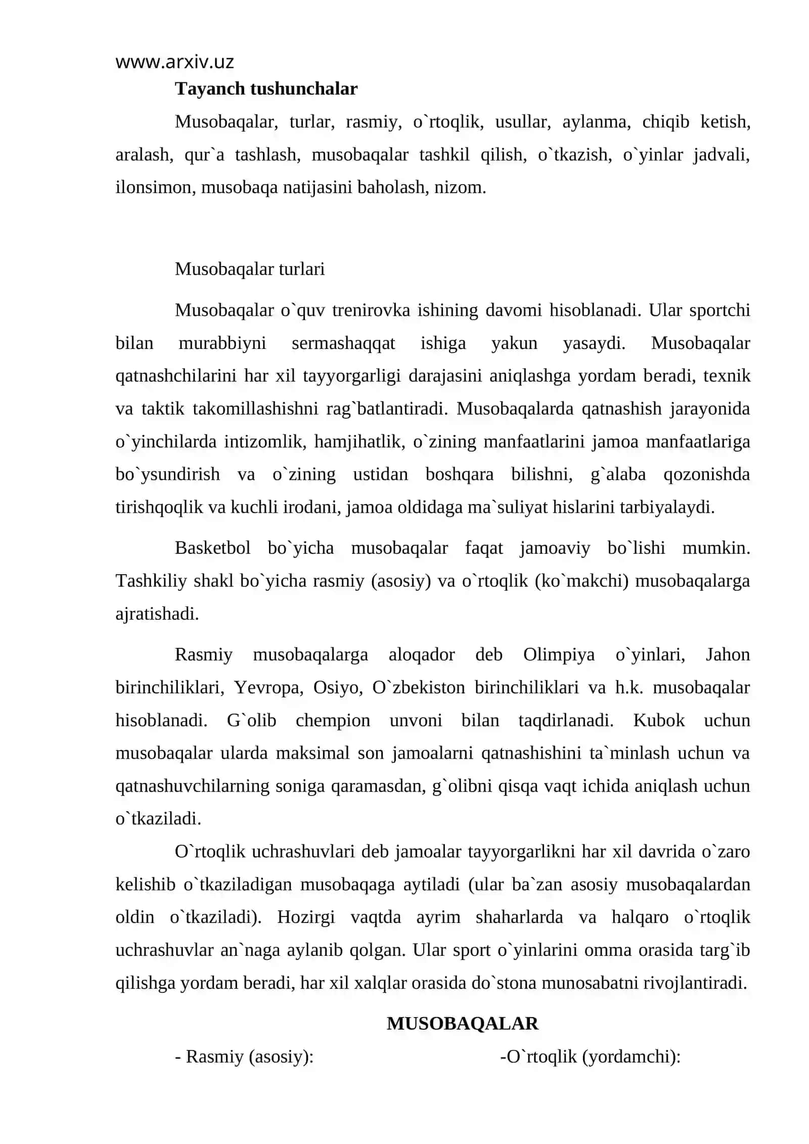 Musobaqalar turlari va ularning nizomlari 2