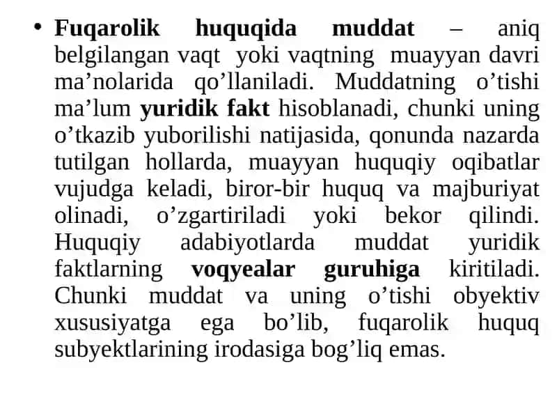Fuqarolik huquqida muddatlar tushunchasi va turlari 2