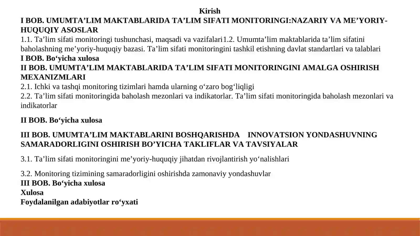 Umum ta'lim maktablari ta'lim sifati monitoringining me'yoriy huquqiy asoslari 2
