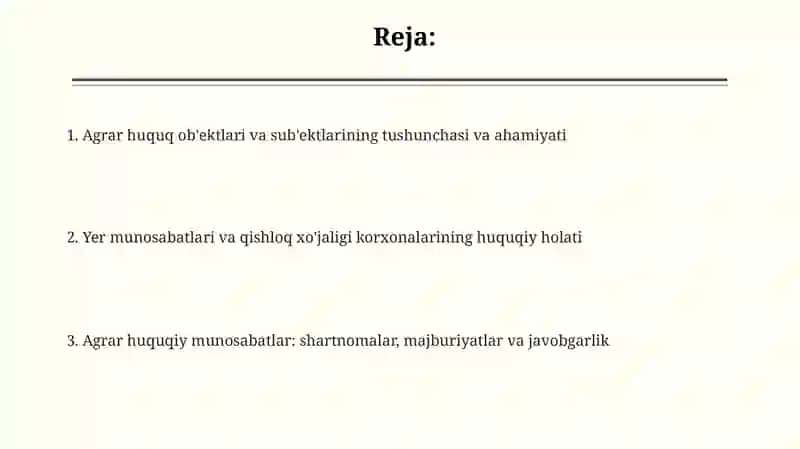 Agrar huquqi obyektlari va subyektlari 2