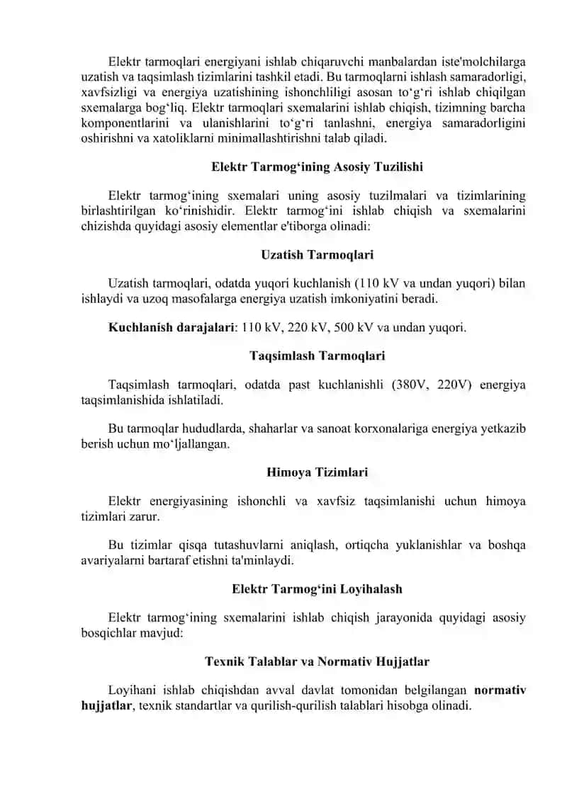 Mustaqil ish "Elektr tarmoqlar sxemalarini ishlab chiqarish" 2