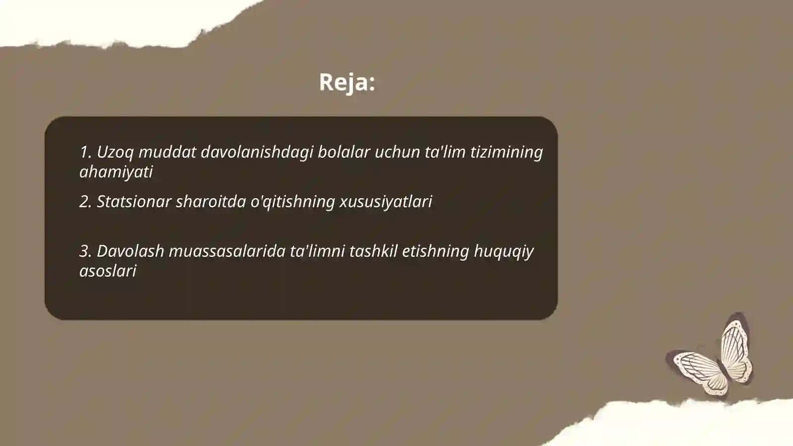 O'zbekistonda davolash- profilaktika muassasalarida statsionar sharoitda uzoq muddat davolanishga muhtoj bolalarga umumiy o'rta ta'limni tashkil etish 2