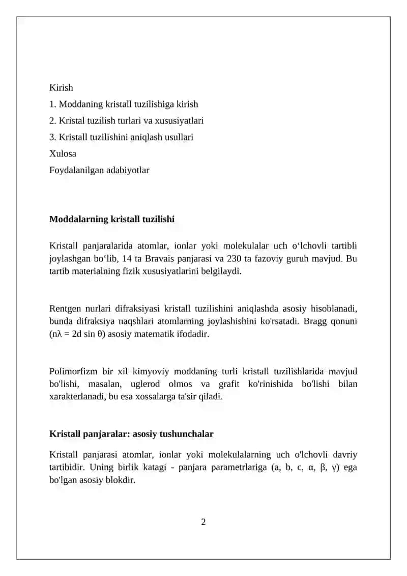 Moddalarning kristall tuzilishi 2