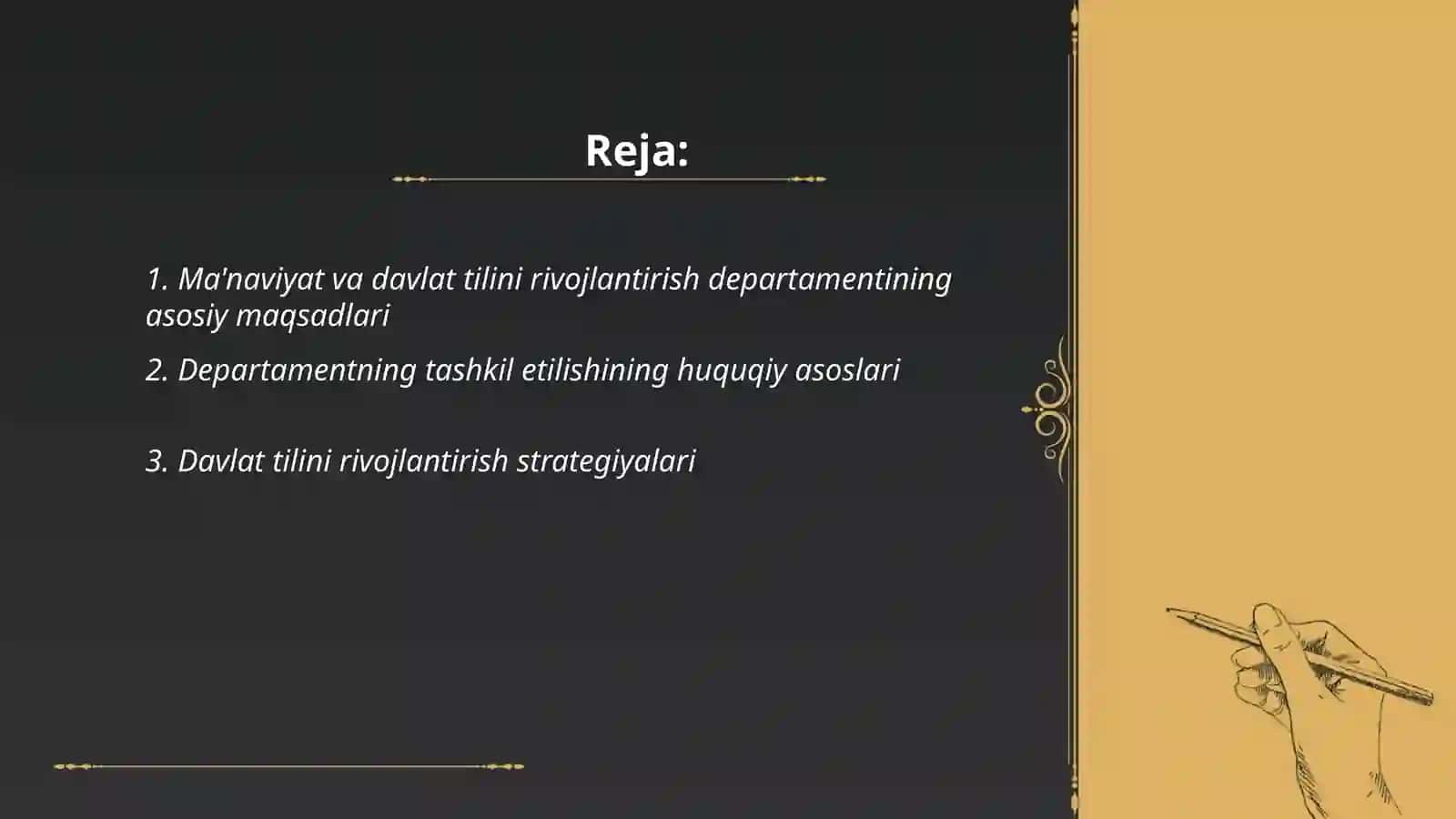 Ma'naviyat va davlat tilini rivojlantirish departamentining asosiy maqsadlari 2