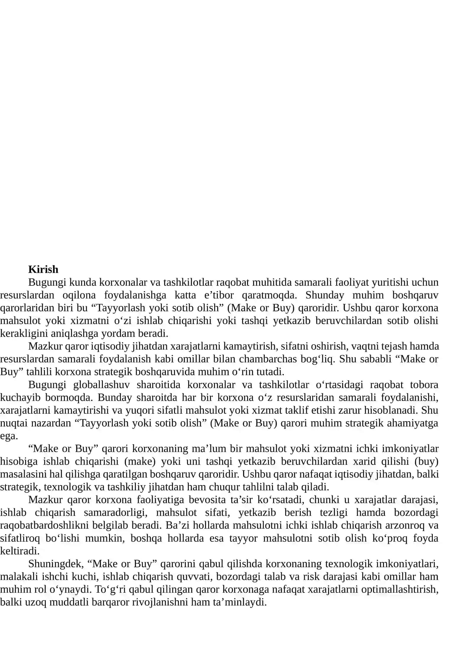 Tayyorlash yoki sotib olish” qarorini tahlil qilish 2