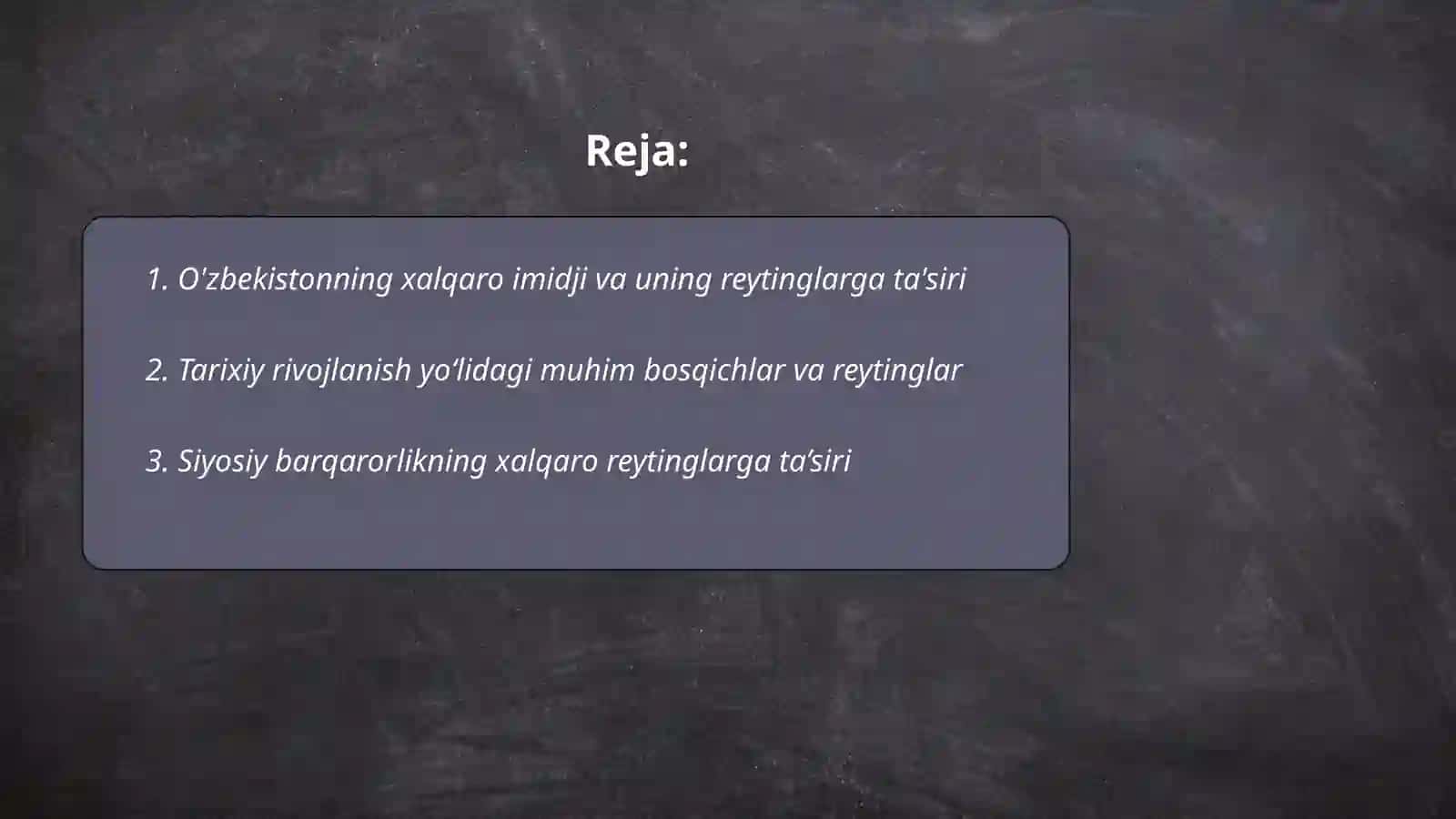 O’zbekistonni halqaro reytinglardagi ko’rsatgichlarini ko’tarishning tarixiy va siyosiy ahamiyati 2