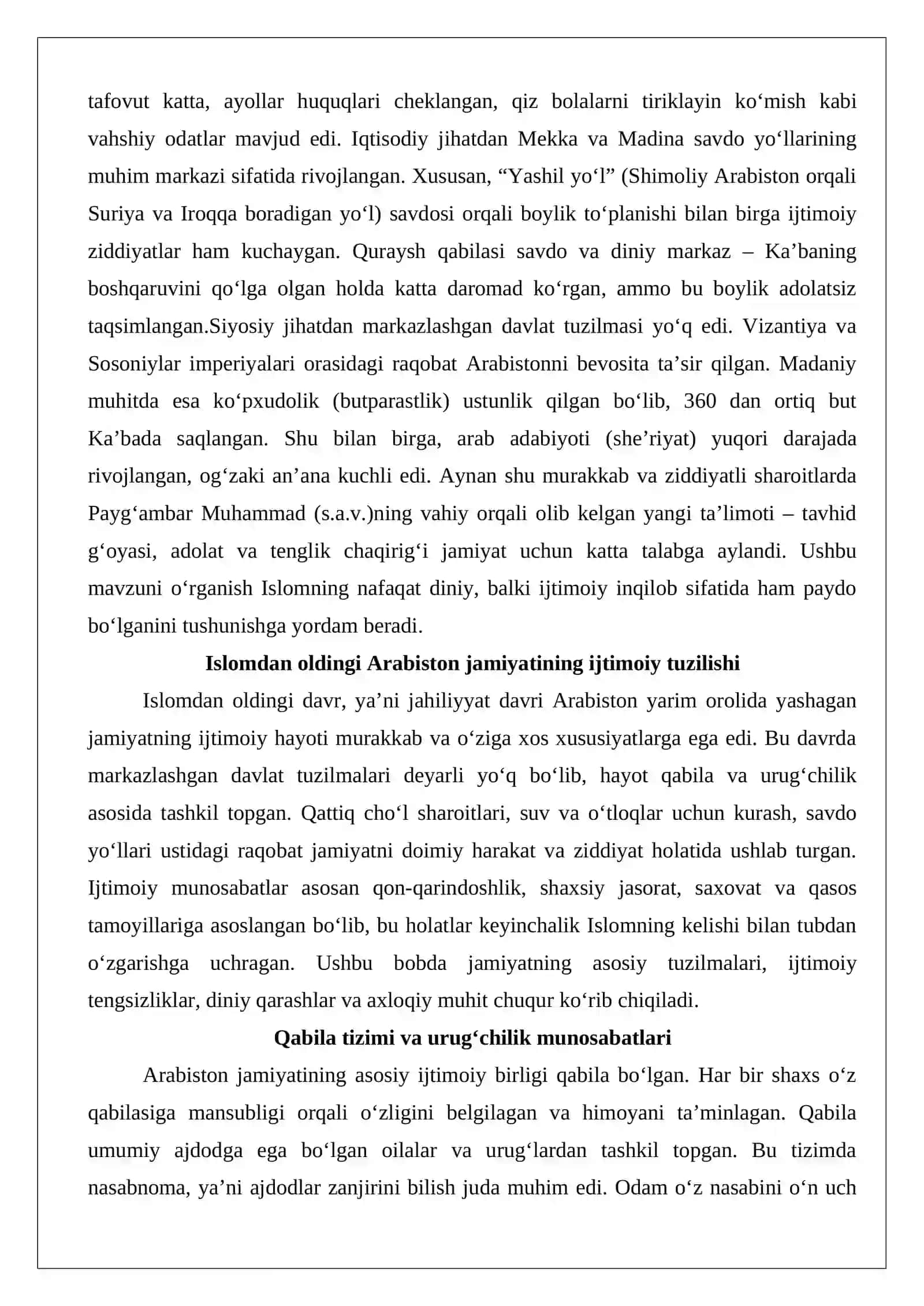 Islom dinining paydo bo‘lishidagi ijtimoiy, iqtisodiy, siyosiy va madaniy sharoitlar 2