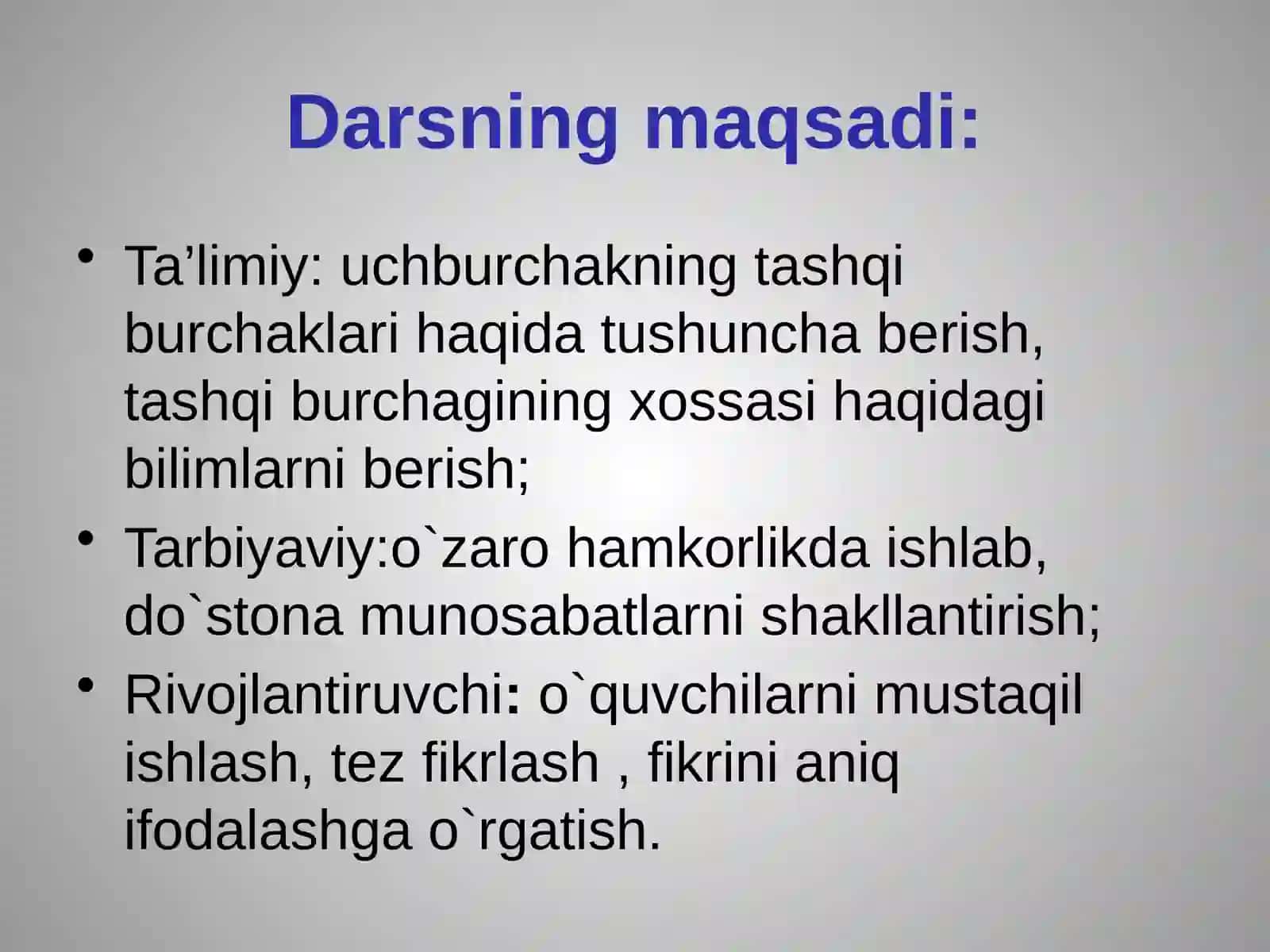 Uchburchak tashqi burchagining xossasi 2