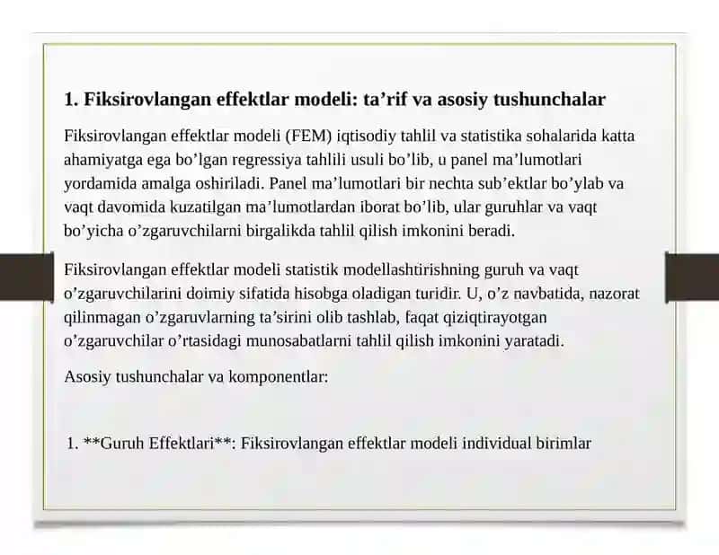 Fiksirovlangan effektlar va tasodifiy effektlar modellari 2