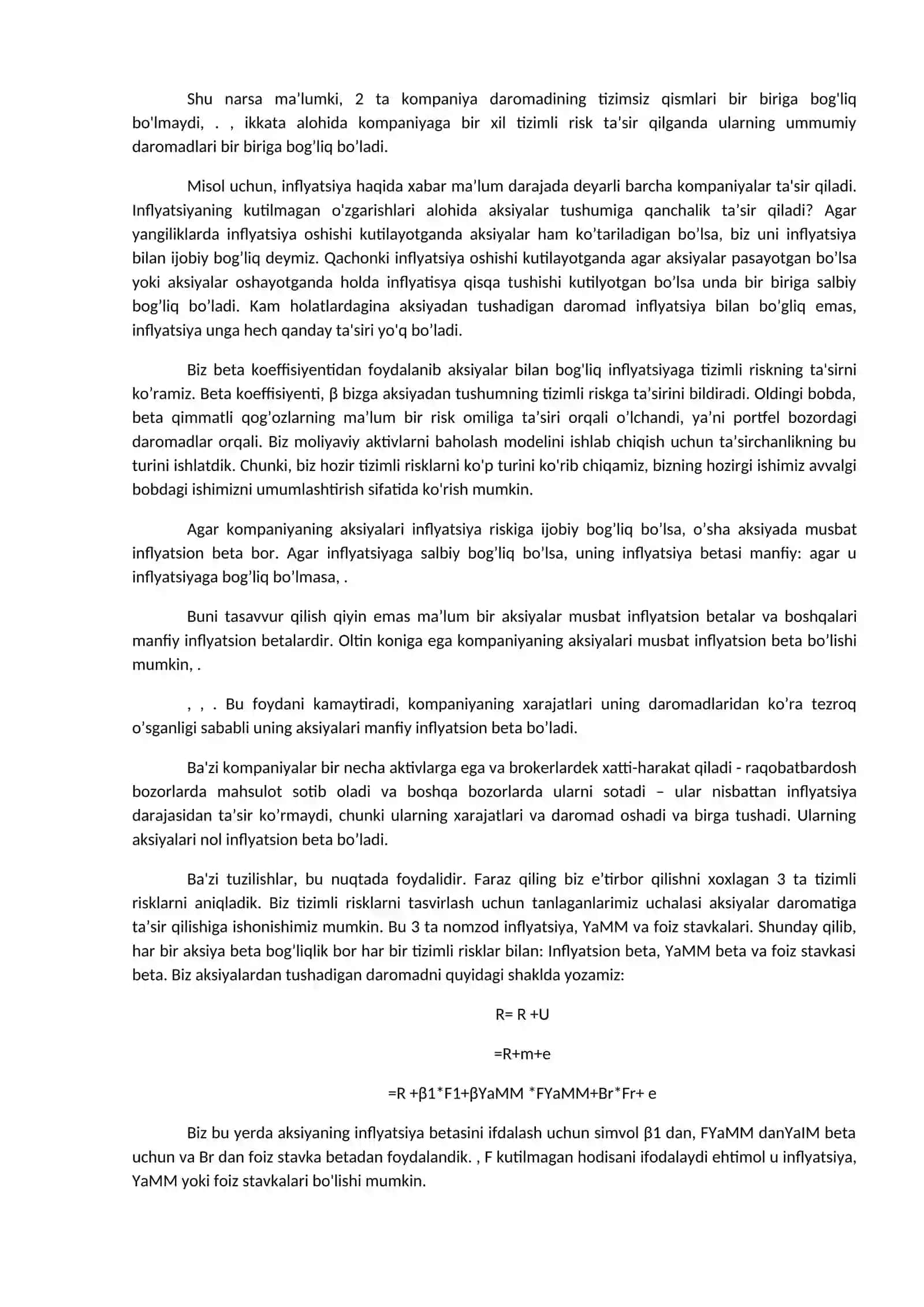 Risk va daromadning muqobil ko'rinishi (arbitraj narxlash nazariyasi) 2
