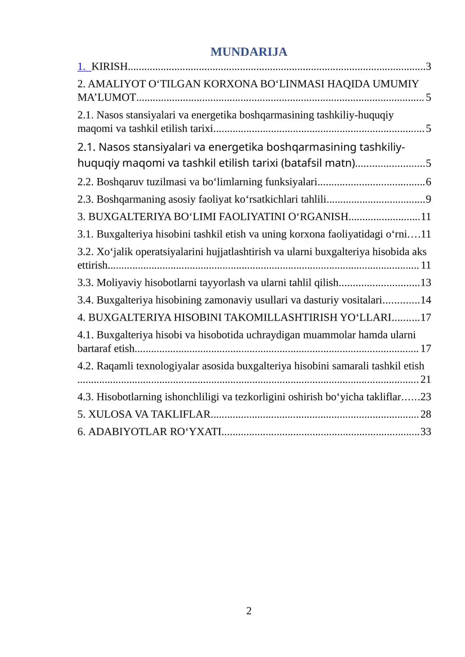 ITXB huzuridagi Nasos stansiyalari va energetika boshqarmasida o‘tkazilgan amaliyot hisoboti 2