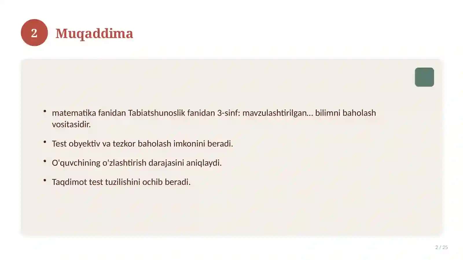 Tabiatshunoslik fanidan 3-sinf: mavzulashtirilgan nazorat ishi va tahlil 2