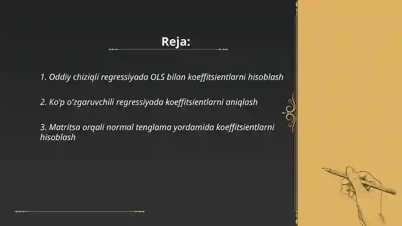 Oddiy chiziqli regressiyada OLS bilan koeffitsientlarni hisoblash 2