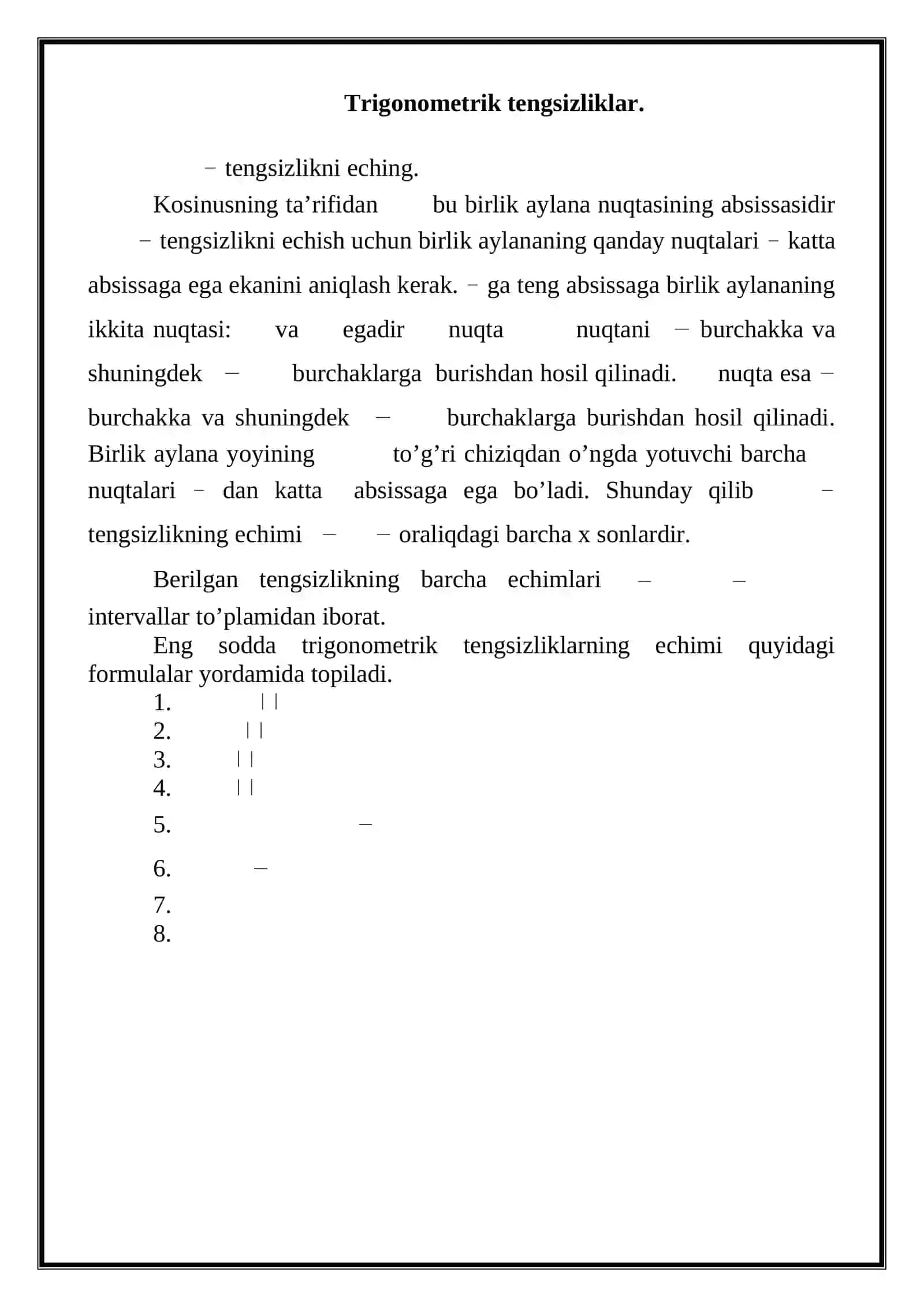Trigonometrik tengsizliklarni yechish 2
