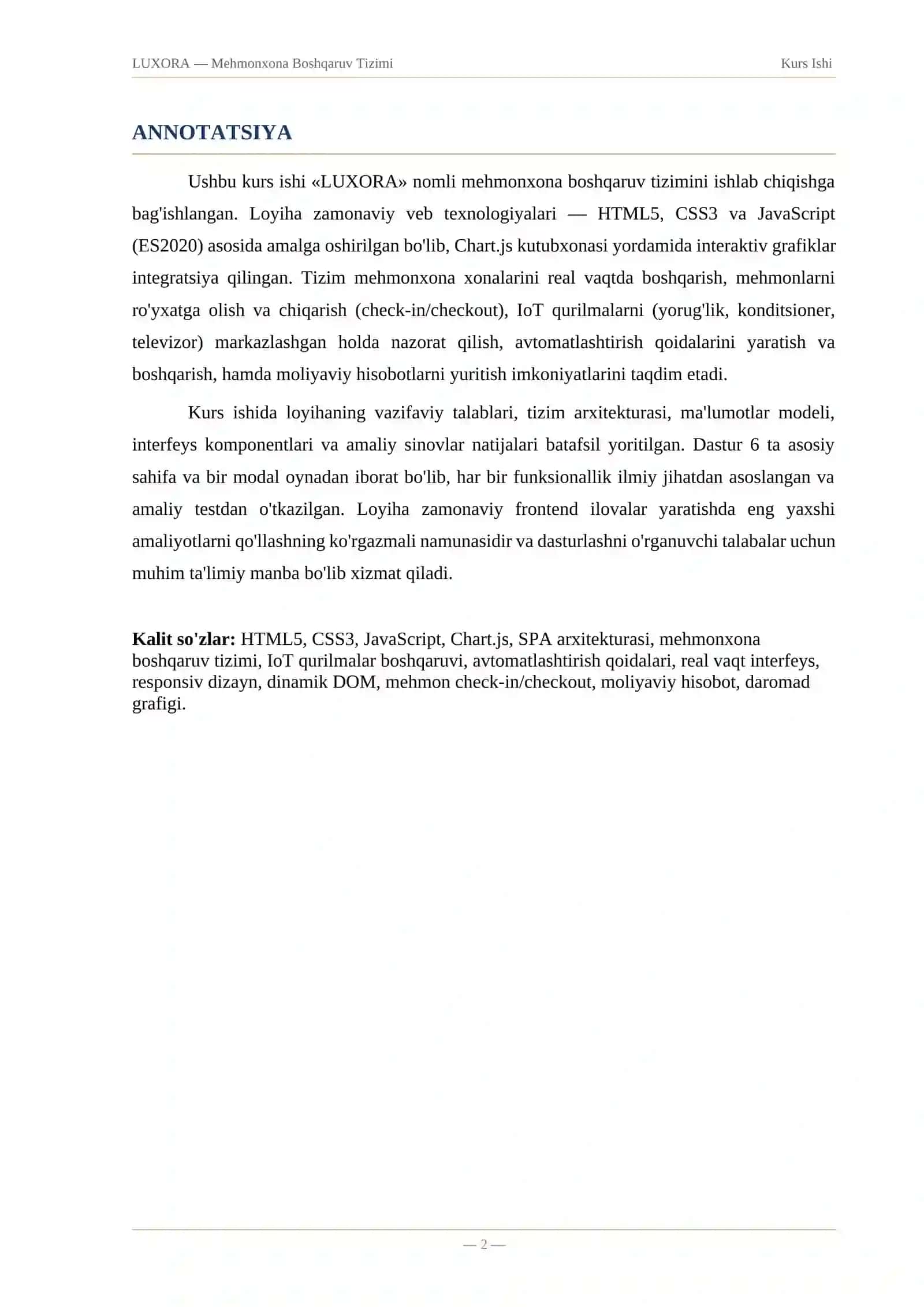 Mehmonxona Boshqaruv Tizimi Kurs Ishi 2