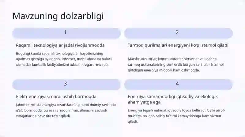 Tarmoq yechimlarining energiya samaradorligi 2
