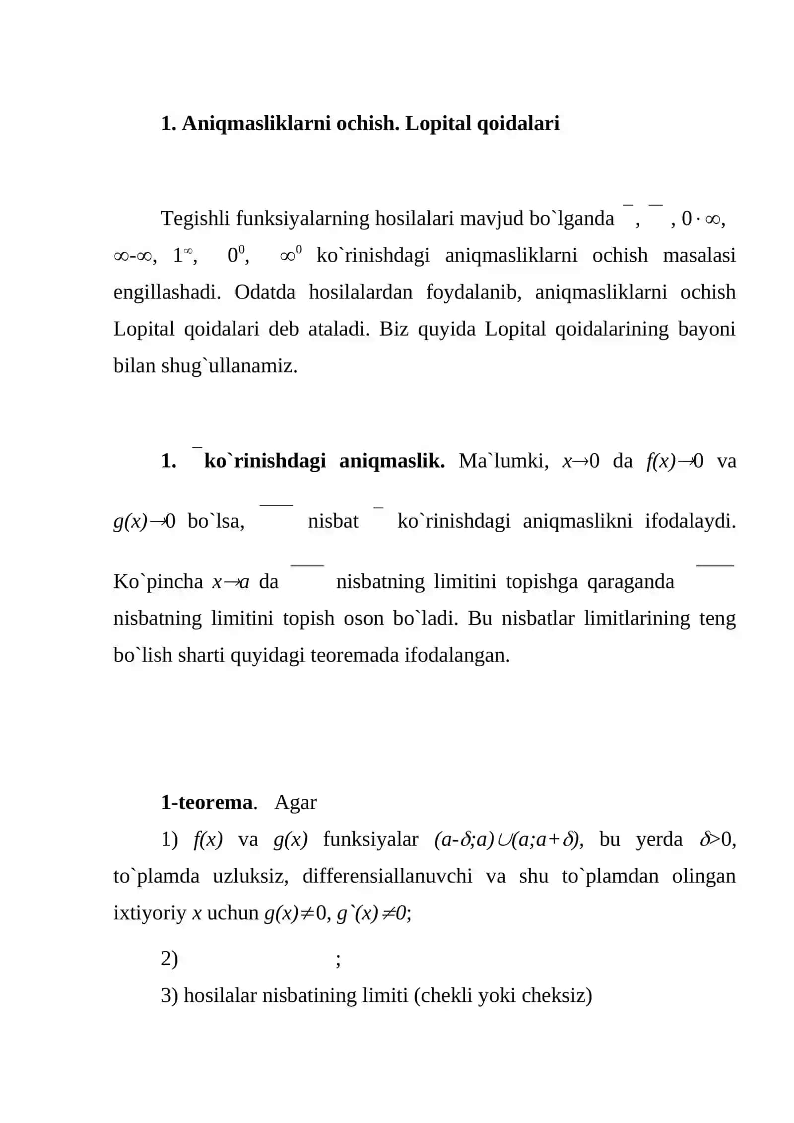 Lopital qoidasi. Teylor formulasi. Ba`zi bir elementar funksiyalar uchun Teylor formulasi 2