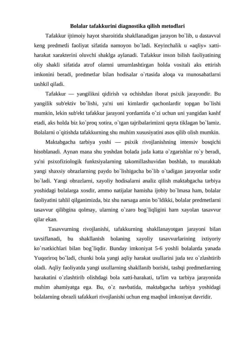 Bolalar tafakkurini diagnostika qilish metodlari 2