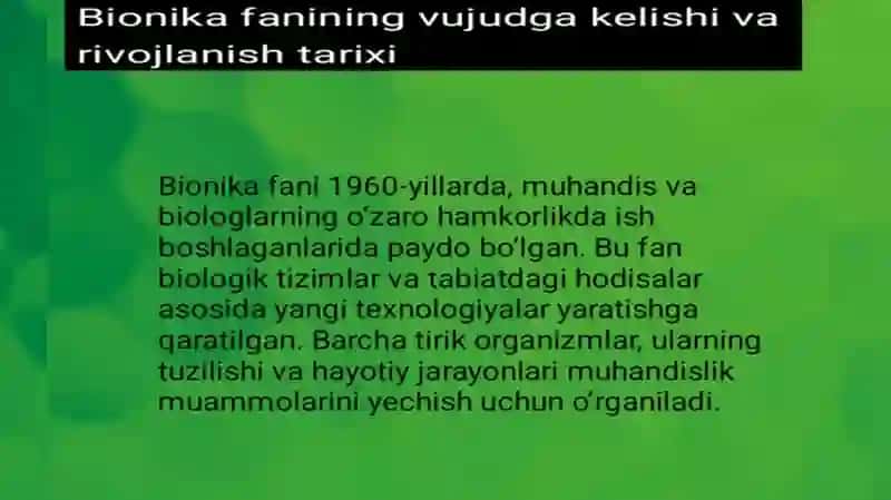Bionika asoslari va uni insin hayotidagi oʻrni 2