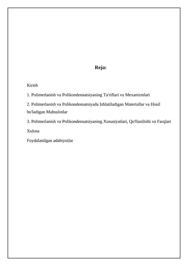 Polimerlar va Polikondensatsiya 2