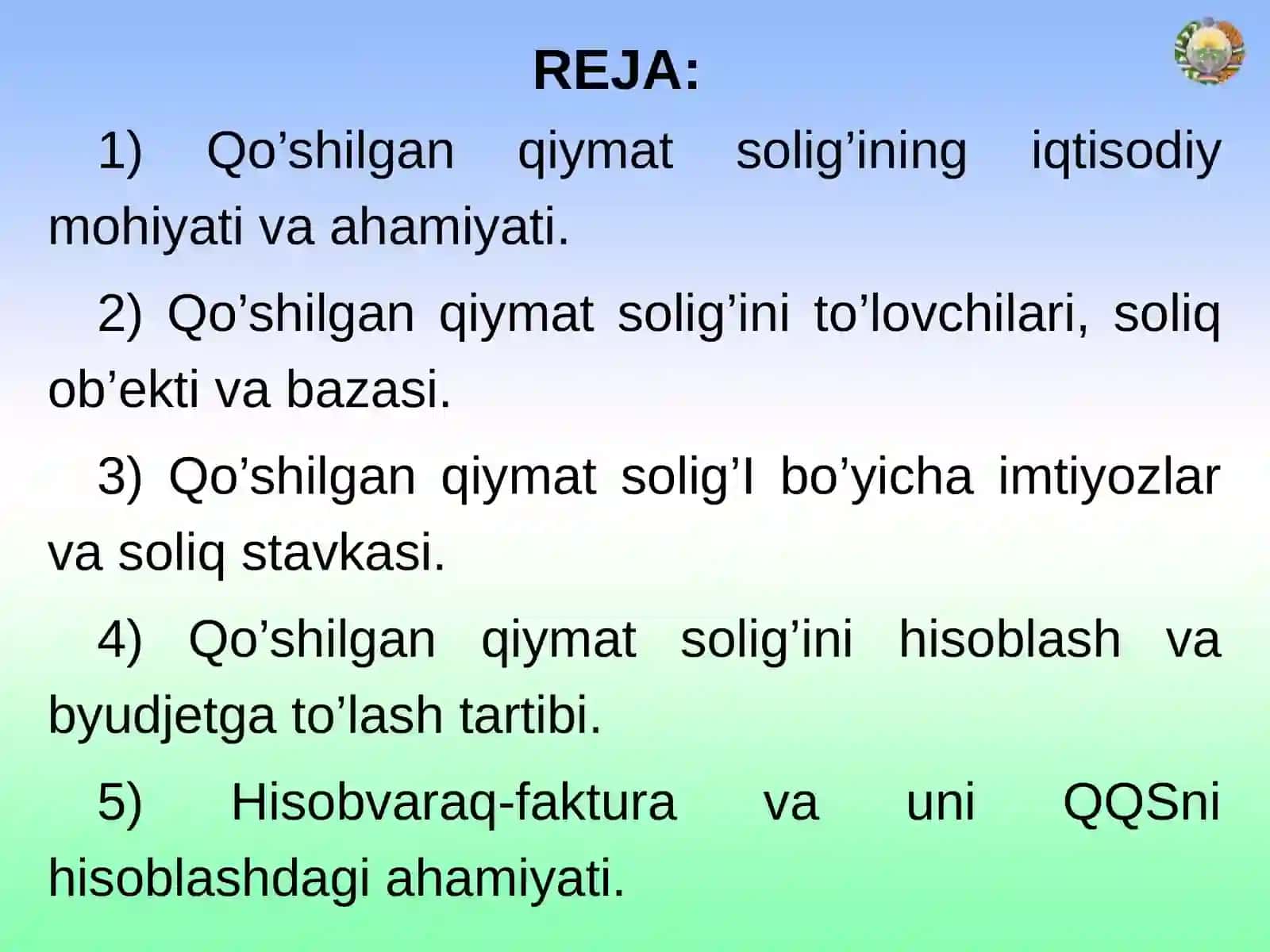 Qo’shilgan qiymat solig’i 2