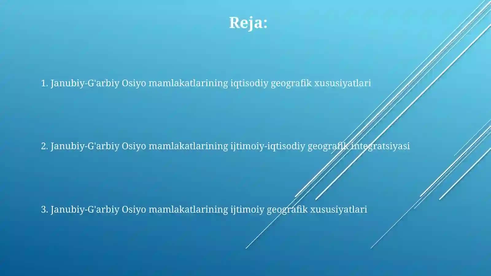 Janubiy Gʻarbiy Osiyo davlatlari ijtimoiy-iqtisodiy geografiyasi 2