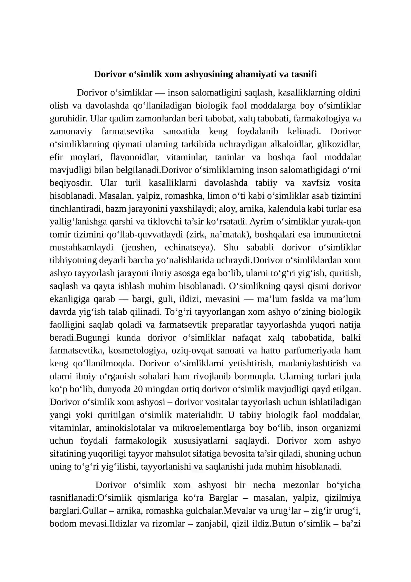 Dorivor o'simlik maxsulotlarini dastlabki qayta ishlash va saqlashni tashlik qilish 2