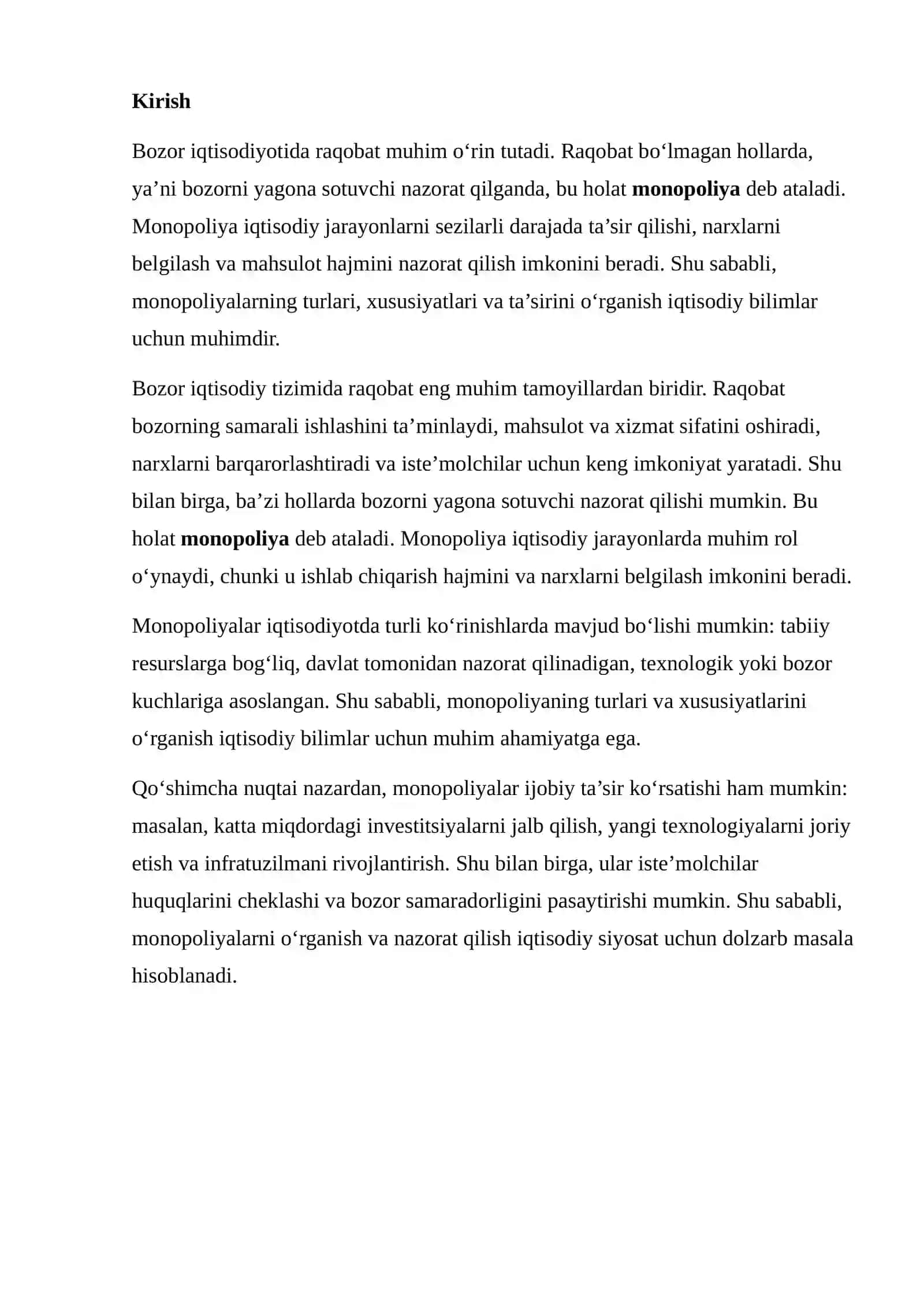 Turlari VA XUSUSIYATLARI MONOPOLIYA: UNING 2