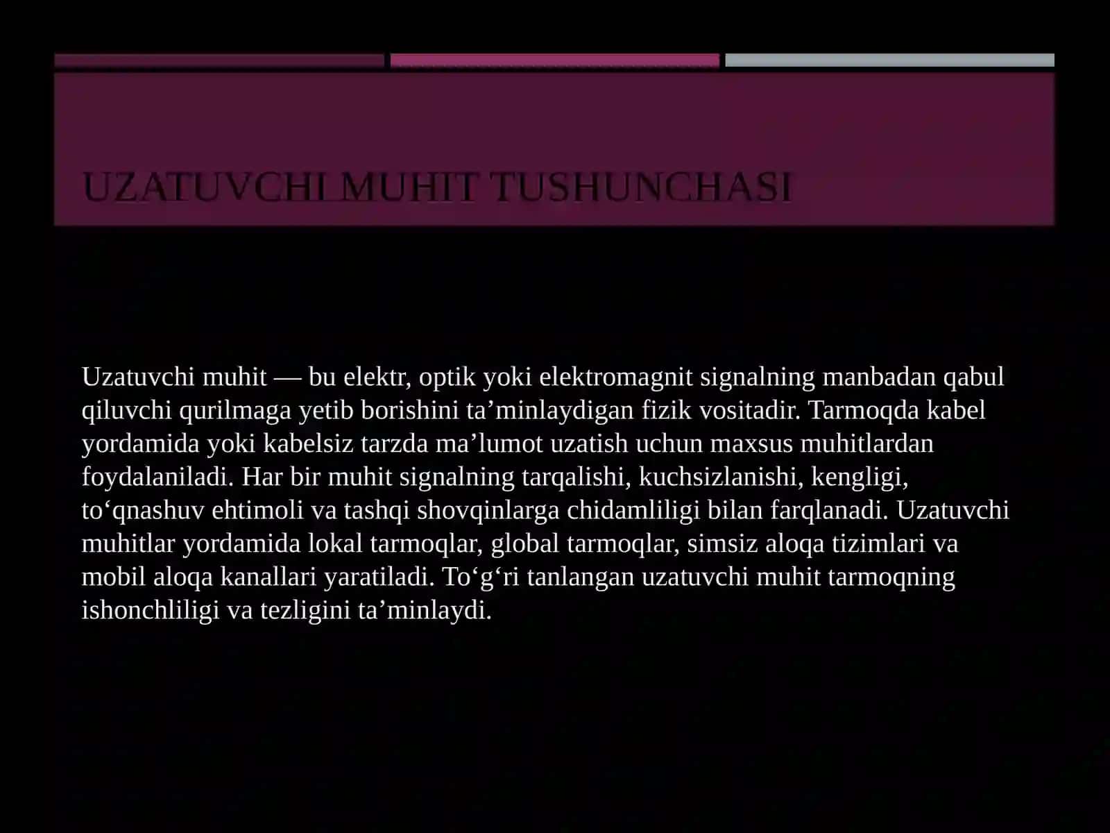 Uzatuvchi muhitlar. Kanalning o'tkazuvchanlik qobiliyati 2