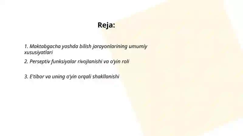 Maktabgacha yoshda bilish jarayonlari taraqqiyoti 2