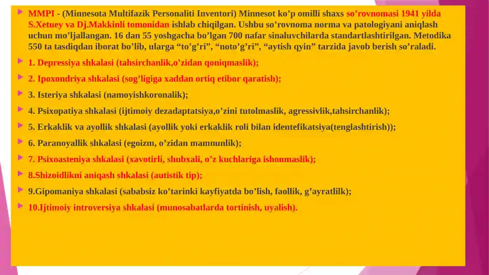 L.N. Sobchikning “Individual-psixologik so’rovnomasi” 2