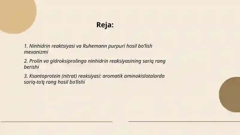 Aminokislotalarning rang hosil qilish reaksiyalari 2