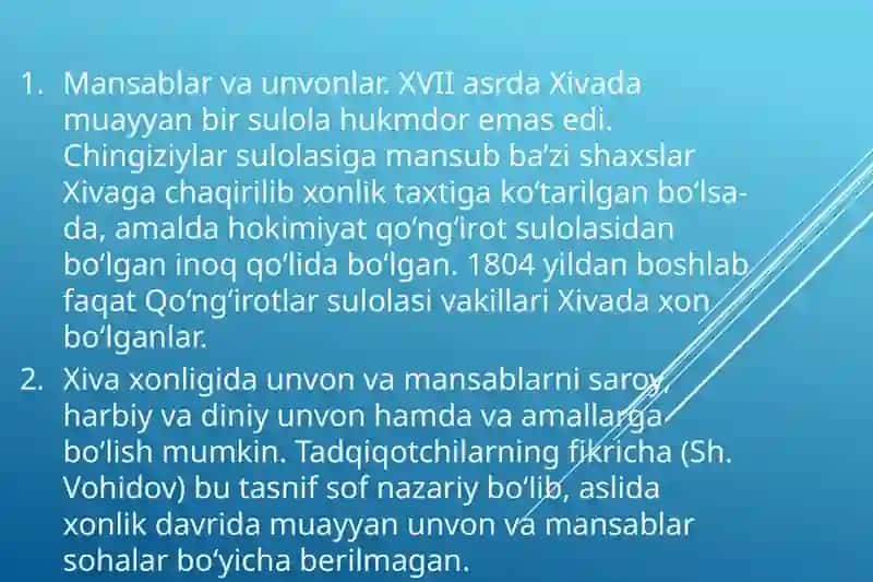 Xiva xonligidagi oliy darajadagi saroy unvon va mansablari 2