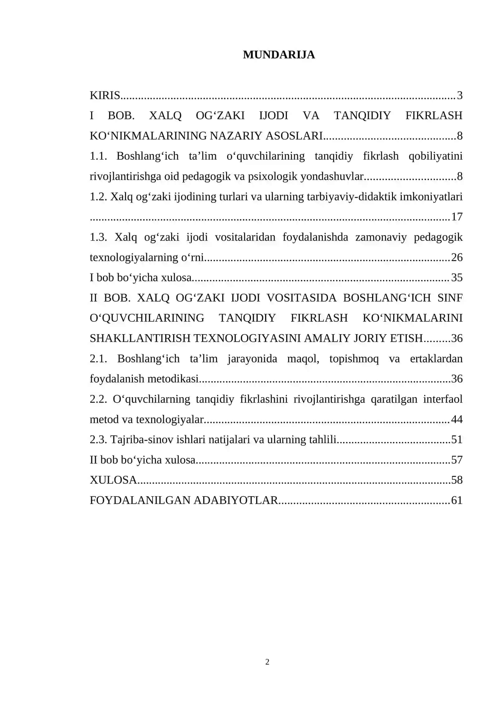 XALQ OG‘ZAKI IJODI VOSITASIDA BOSHLANG‘ICH SINF O‘QUVCHILARINING TANQIDIY FIKRLASH KO‘NIKMALARINI SHAKLLANTIRISH TEXNOLOGIYASI 2