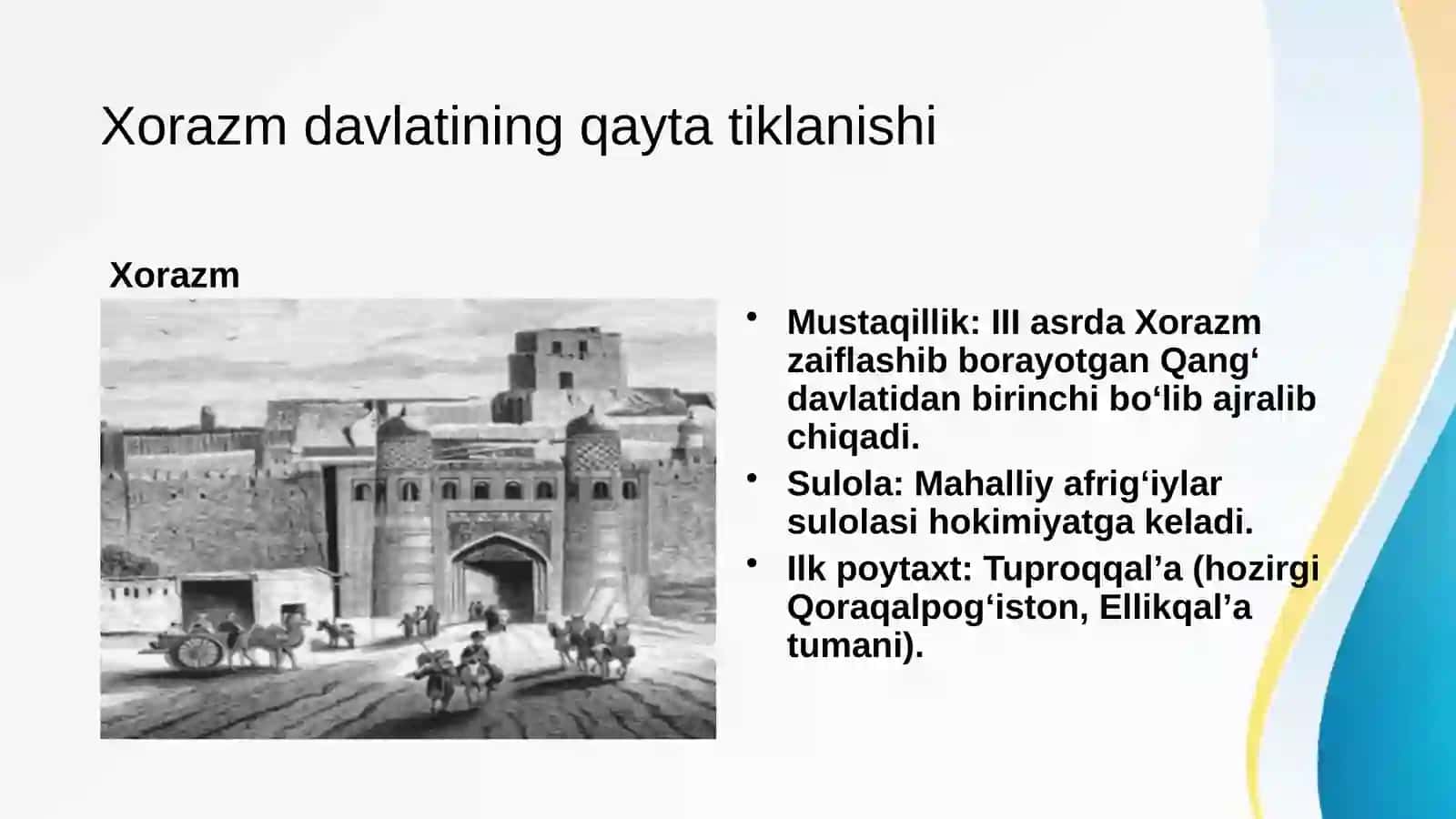 Ilk o‘rta asrlarda O‘rta Osiyo  Xorazm,Xioniylar va Kidariylar davlatlari 2