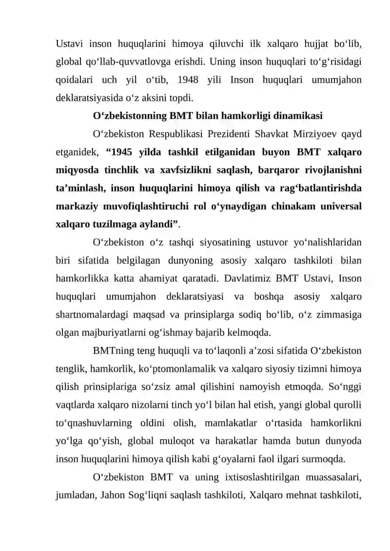 BIRLASHGAN MILLATLAR TASHKILOTINING XALQARO TINCHLIK SAQLASH YO'LIDAGI SIYOSATI 2