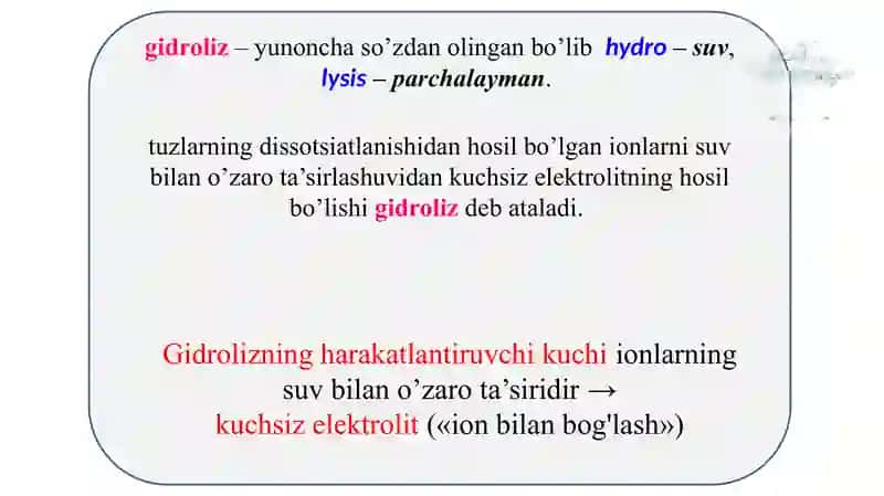 Tuzlar eritmalarining gidrolozi 2