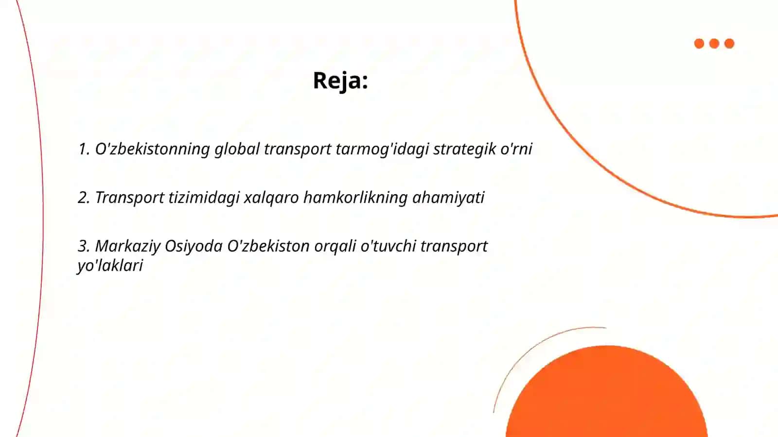 Jahon transport tizimida O'zbekiston transportining o'rni 2
