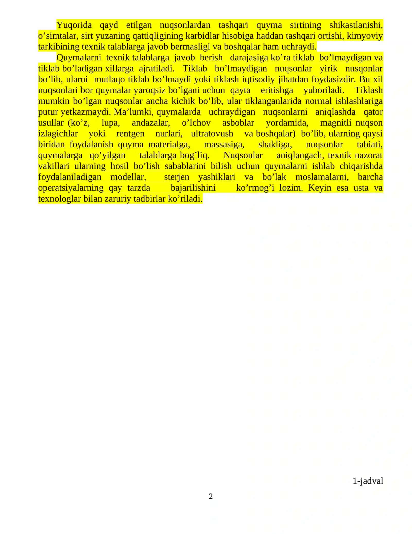Quymаlаrdа uchrаydigаn nuqsonlаr, ulаrning hosil bo’lish sаbаblаri vа oldini olish tаdbirlаri 2