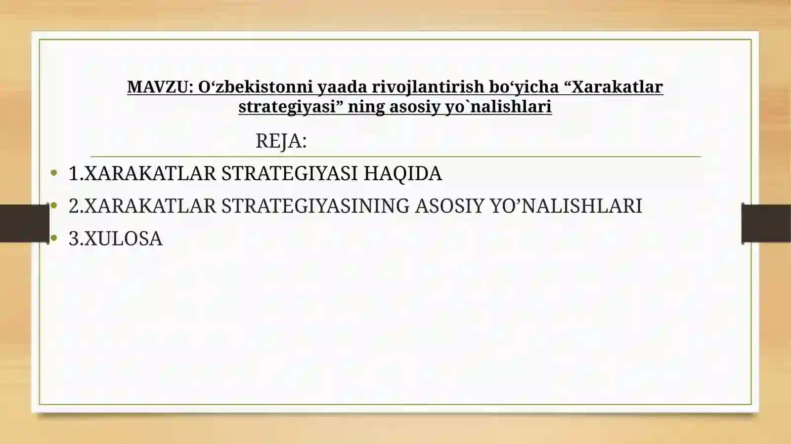 Harakatlar strategiyasi asosiy yo'nalishlari 2