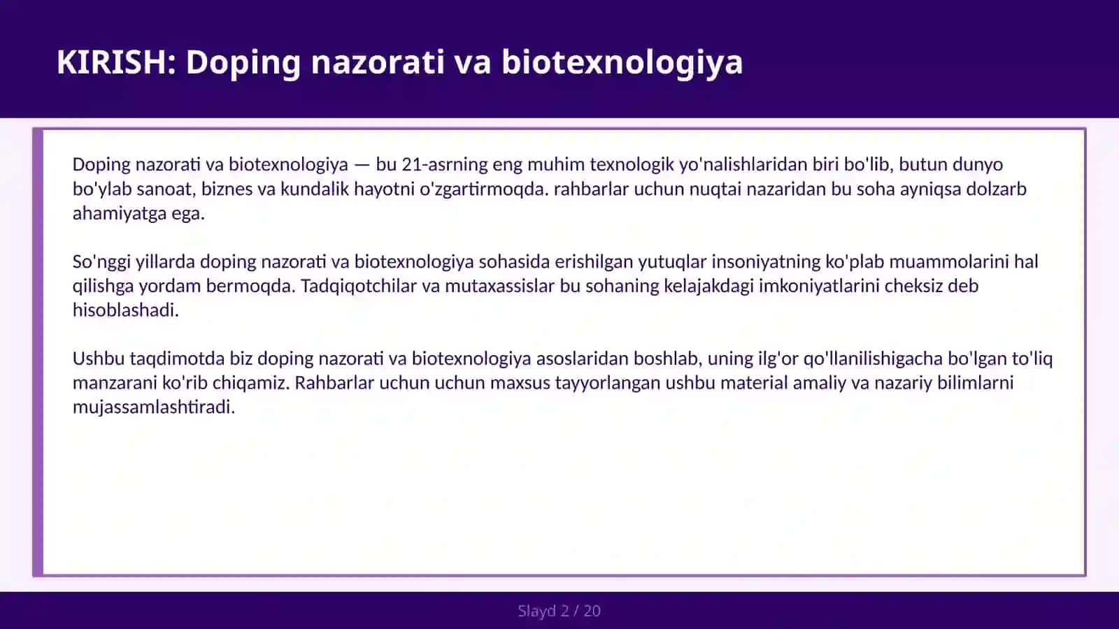 DOPING NAZORATI VA BIOTEXNOLOGIYA 2
